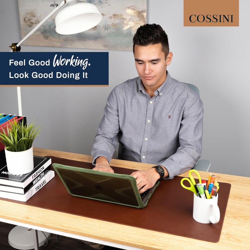 COSSINI XL Desk Pad - Large Vegan Leather Desk Mat (17 x 36) - Buttery Smooth Writing, Damage Blocking, Non-Slip, Waterproof - Home Office Computer Desk Protector Blotter Laptop Keyboard Mouse Pad - Image 3